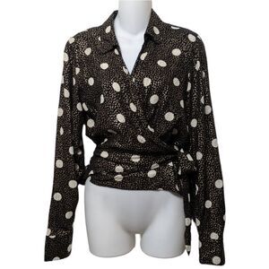 STONE ROW Polka Dot Metallic Glitter Wrap Top Blouse M
